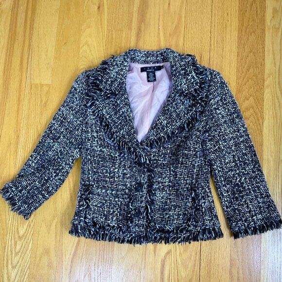 Arden B Blazer Jacket Y2K Wool Blend Tweed Chunky Fringe Patch Pockets (6) - Picture 4 of 8